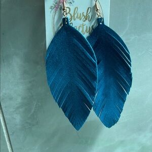 NWT Teal Blue faux suede Leaf Earrings